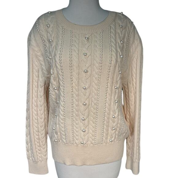ESCADA by MARGARETHA LEY 100% New Wool Size 42 Cream Tight Knit With Pearls - Picture 16 of 16